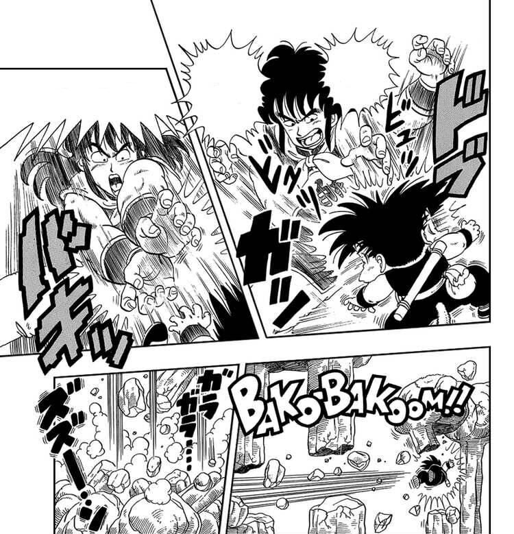 Yamcha surviving goku knocking him into the manga panel : r/Ningen