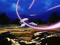 Human Extinction Attack blasts avoiding Majin Buu's House