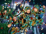 Soldiers celebrate the news of King Piccolo's defeat in Age 753