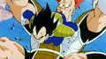 Vegeta powerfully nails Recoome to the ground