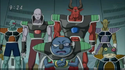 DXRD Caption of Sorbet's Third Stellar Region Army elites in front of Frieza (Tagoma, Shisami, Frog-Subordinate & bouncers) - Dragon Ball Super episode 20