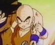 Krillin helps Goku to stand up on Namek