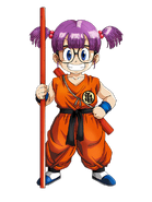 Arte de Arale Norimaki portando el Keikogi de la Escuela de la Tortuga y el Báculo Mágico.