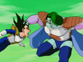 Zarbon grabs Vegeta's head, continuing to thrash him