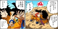 Yajirobe slaps an injured Goku on the back