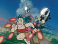 The soldiers shooting at Bulma