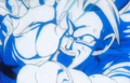 Super Saiyan 3 Goku firing his Super Kamehameha at Kid Buu