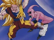 Super Saiyan 3 Goku fighting Kid Buu