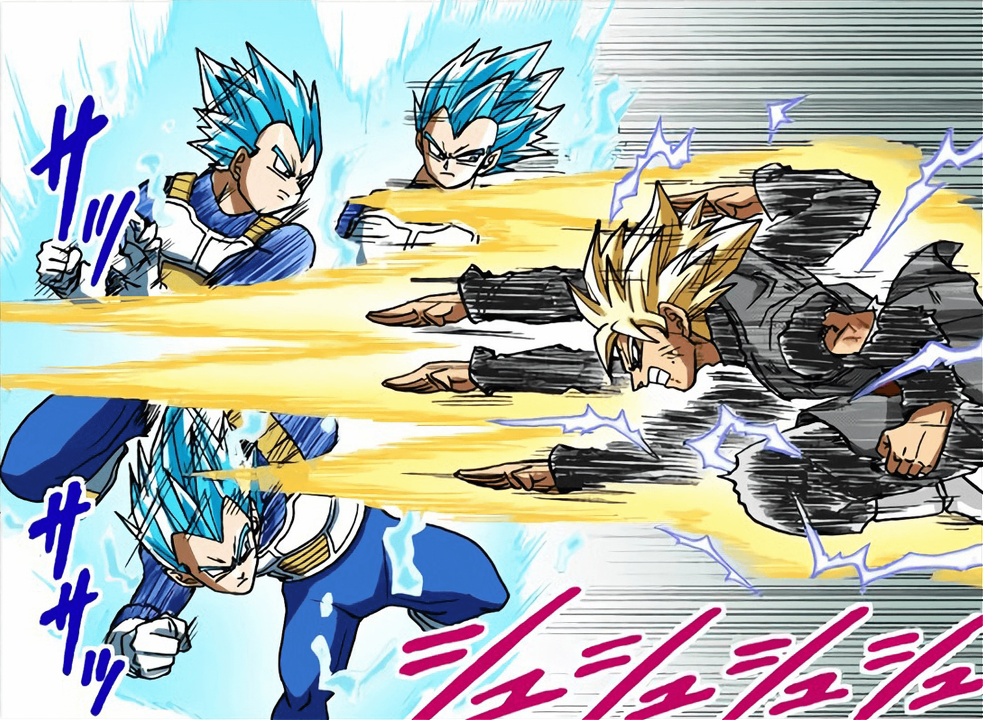 Black ssj2 vs Vegeta ssj2 y blue manga a color