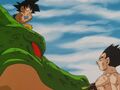 Goku allowing Vegeta to take his place as Earth's new protector before leaving with Shenron