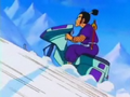Murasaki riding Dr. Flappe's snowmobile
