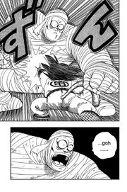 Goku lands a devastating punch to Bandages the Mummy stomach