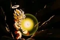 Goku charges an Energy Wave while fighting Majin Vegeta