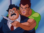 Jimbo holding the Satan City Mayor hostage with a knife in "Rescue Videl"