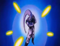 Super Buu creates an Energy Shield against Vegeta's blasts