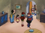 All of the villagers gather at Sherman Priest's house