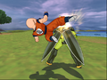 Krillin attacks Cell in Budokai Tenkaichi 3