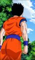 Gohan watches Goku and Beerus fight