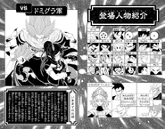 Recapitulación de los hechos sucedidos y listado de personajes que aparecen en el volumen.