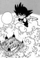 Goku hovering over the castle on Fry-Pan Mountain