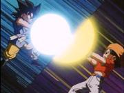 Goku y Pan coordinan al mismo el tiempo el ataque al núcleo.