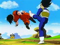 Vegeta kicks Goku away