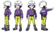 Hoja de diseño de personaje de Krilin para Dragon Ball Super: Superhéroe.