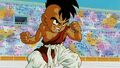 Uub about to deliver a punch onto Goku