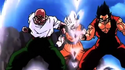Tien and Yamcha protect Goku from the Cell Juniors