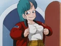 Bulma showing her clothed breasts to Oolong