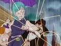 Bulma elbowing Roshi for being a pervert