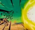 Goku and Vegeta combine their ki while ramming towards a Meta-Cooler