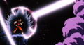 Gohan powers up, deflecting a beam from Super Buu