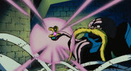 Krang is knocked over by the sudden glow of Broly's Ring