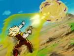 Goku ssj full power atacando a Cell