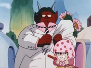 Goku undercover as Pocawatha in front of Oolong