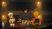 Broly bebiendo junto a Chili y Lemo