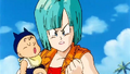 Bulma yelling at Yajirobe while Trunks sleeps