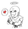 Dead Krillin liking a post on his phone, drawn by Dragon Garow Lee