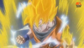 Goku powers up in his Super Saiyan form