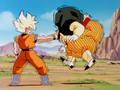 Super Saiyan Goku blocks Android 19's attack