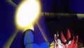 Goku catches Gohan's energy attack