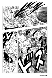 Goku delivers a heavy punch to Frieza's stomach