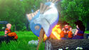 Goku, Kid Gohan, and Krillin Campfire Cooking Giant Fish meat in Kakarot