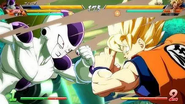 Son Goku Supersaiyano luchando contra Freeza en su forma original.