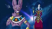 Beerus e Whis nello spazio dopo aver distrutto un pianeta