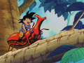 Goku riding a beetle from Monmaasu