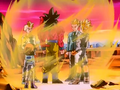 Pan, Goten, Gohan and Trunks giving Goku energy