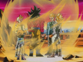 Pan, Goten, Gohan and Trunks giving Goku energy