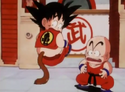 Goku bounces on his tail